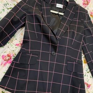 Milly Women's Blazer with Pink Grid on Black